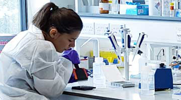 Student studying in a lab