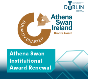 Athena swan bronze award logo and tu dublin logo with text reading athena swan institutional award renewal