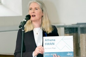 Proffesor Yvonne Galligan launching the Athena Swan action plan