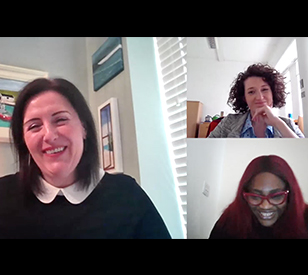 host fionnuala darby talking to panel