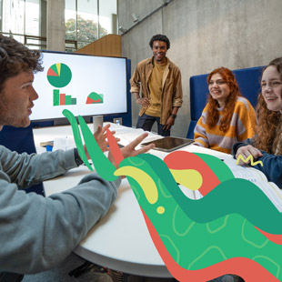 student group in central quad working on a presentation