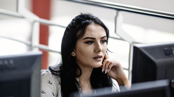 A student working on a computer in Tallaght Library